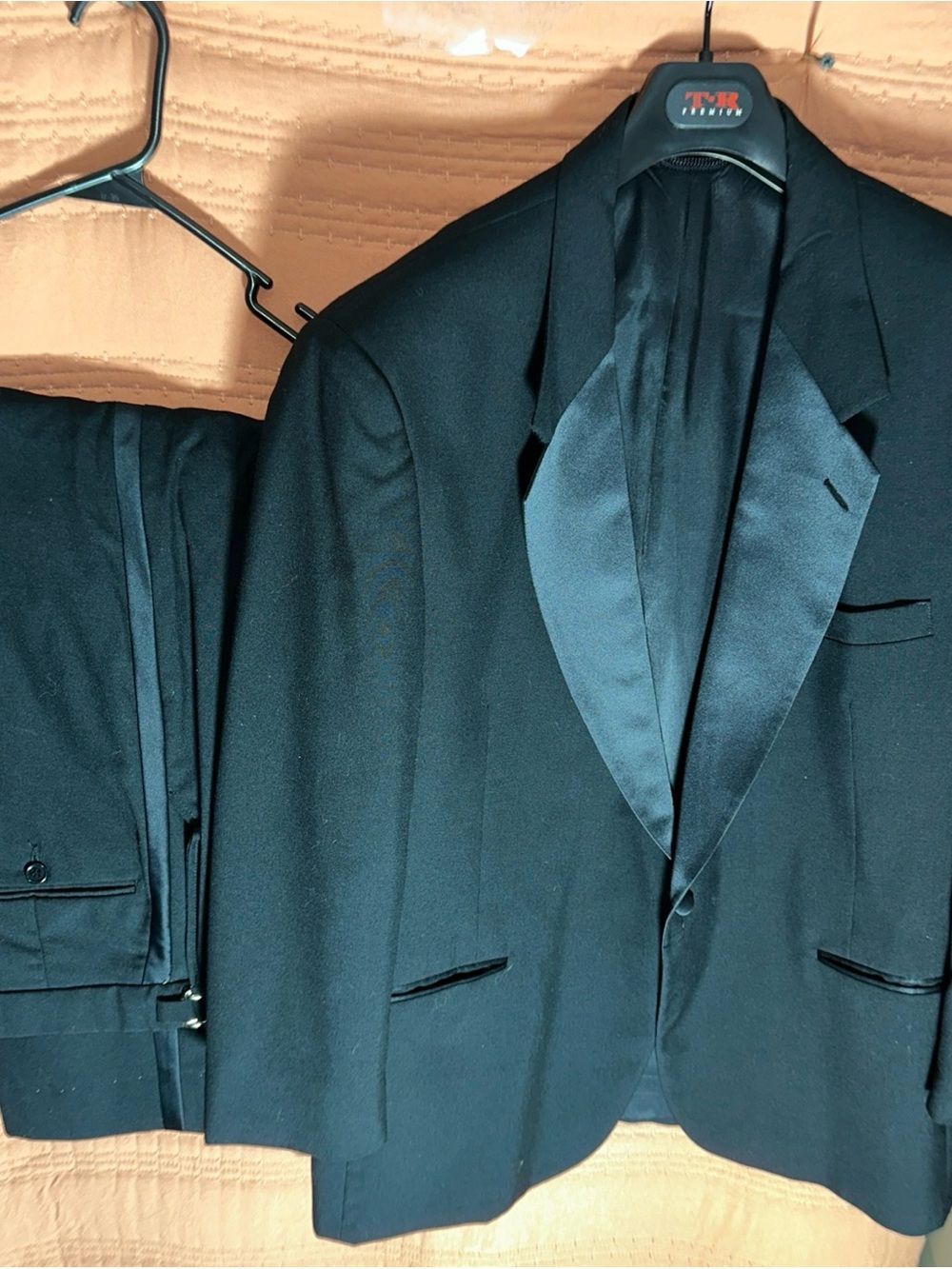 Black Satin Lapel Tuxedo Jacket and Trousers